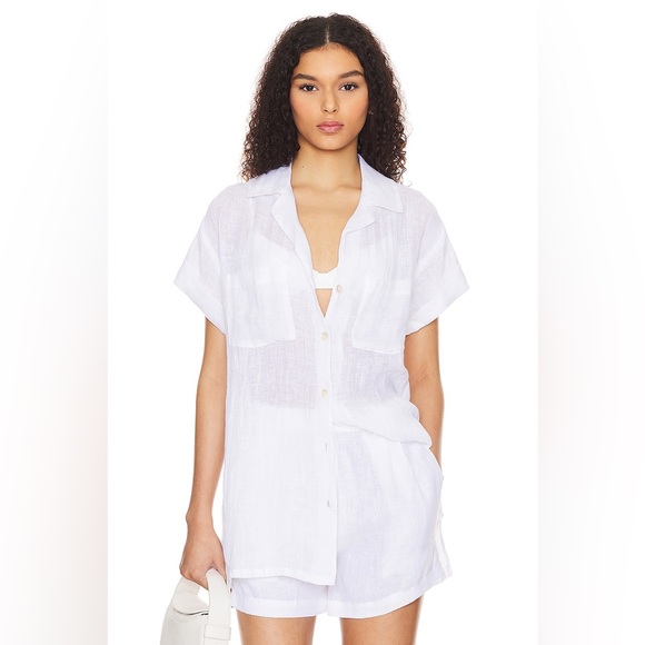 Vitamin A Playa Pocket Blouse in White EcoLinen medium Swim Coverup - Picture 1 of 5